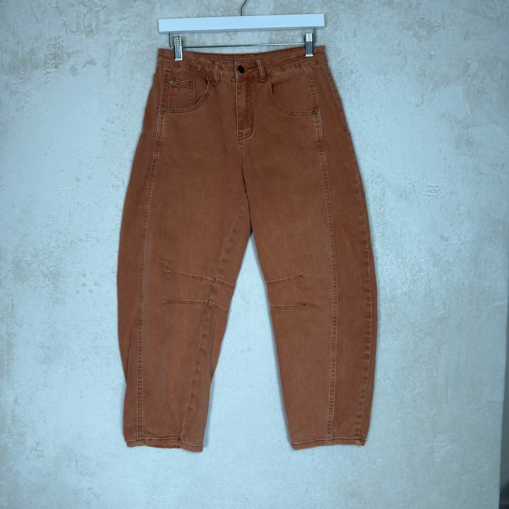 Burnt Orange Barrel Leg High Waisted Cropped Jeans Size S Earthy Balloon Leg